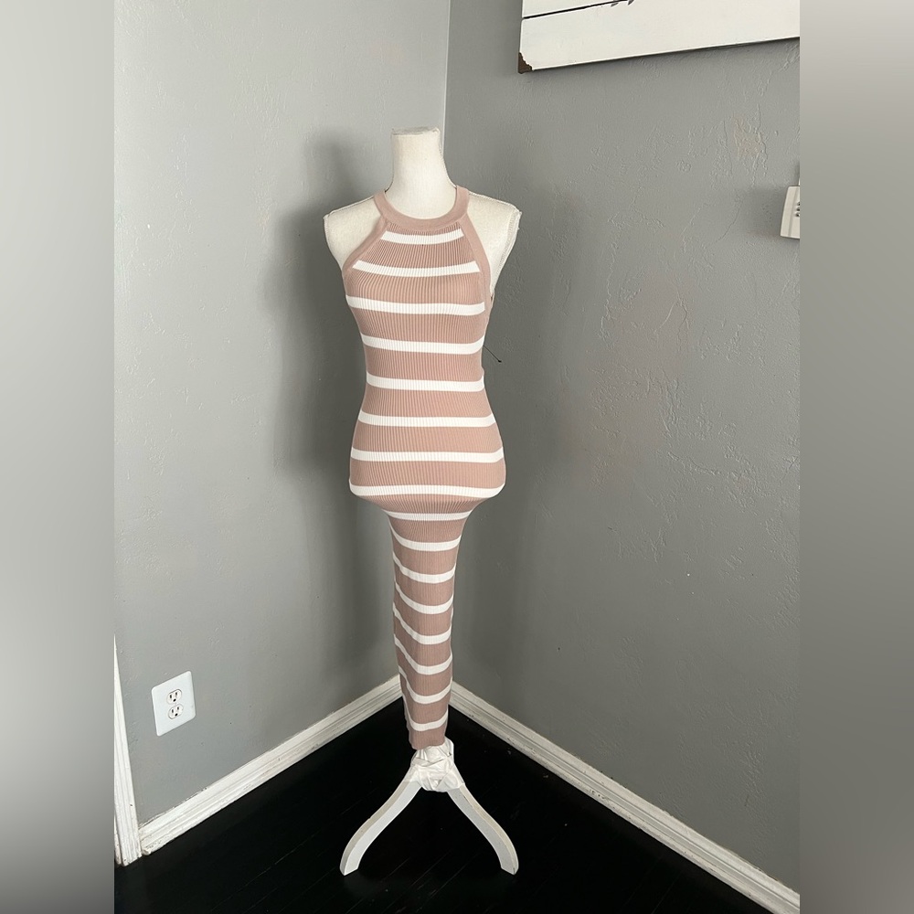 Striped Ribbed Maxi Dress - Blush White